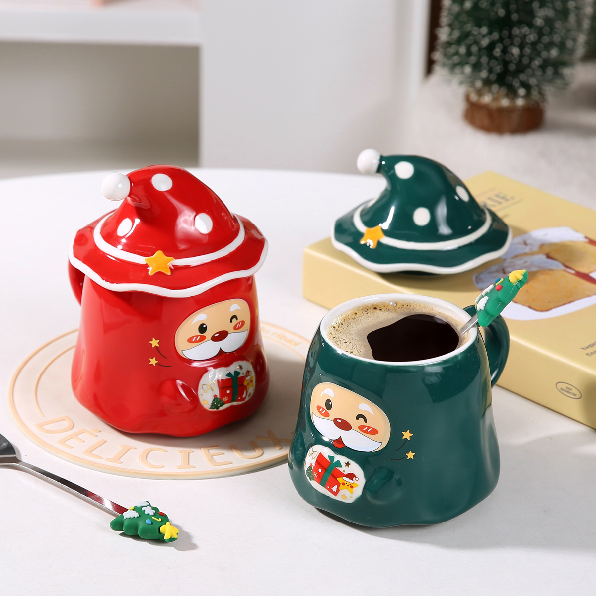 Tazas de cerámica de Papá Noel transfronterizas de dibujos animados tazas creativas de pareja tazas de agua tazas de regalo de Navidad