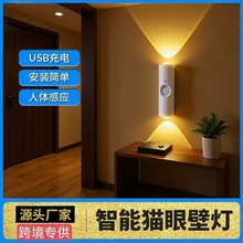 跨境氛围灯猫眼智能人体感应夜光壁灯磁吸USB充电式七彩小夜灯