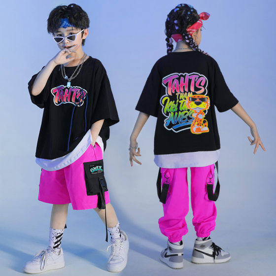 Summer Children's Hip-Hop Street Dance Set Boys and Girls Kindergarten Costume Jazz Dance Drum Set Performance Costume