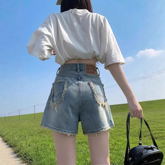 女性のためのローエッジワイドレッグデニムショートパンツ夏薄い 2025 新しいハイウエストスリムデザインニッチ A ラインホットパンツ