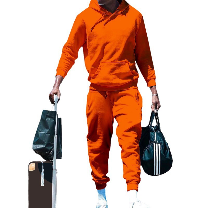 2023 Cross-Border Autumn and Winter Men's Suit Hooded Fleece-Lined Loose Casual European and American Amazon Sports Sweatshirt Two-Piece Set