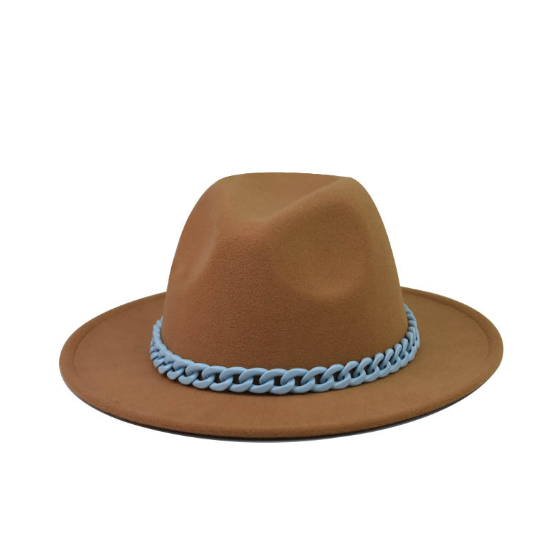 Comercio exterior transfronterizo engrosado padre-hijo Four Seasons Cadena naranja sombrero de lana cadena sombrero de fieltro de ala grande sombrero de copa plana