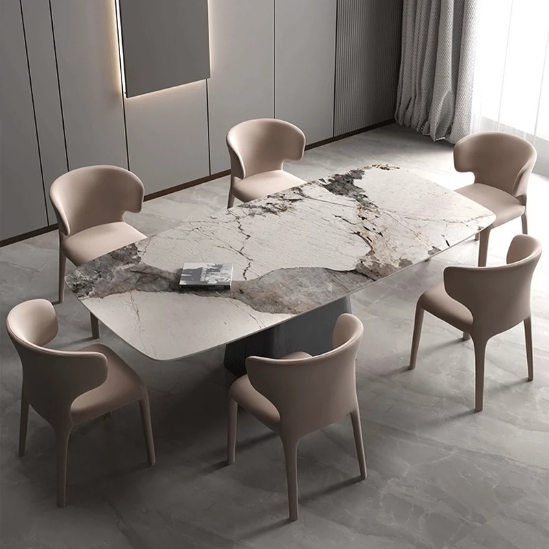 Italiano minimalista Luz de lujo Pandora Rock placa mesa de comedor moderno minimalista restaurante diseñador pequeño apartamento rectangular brillante