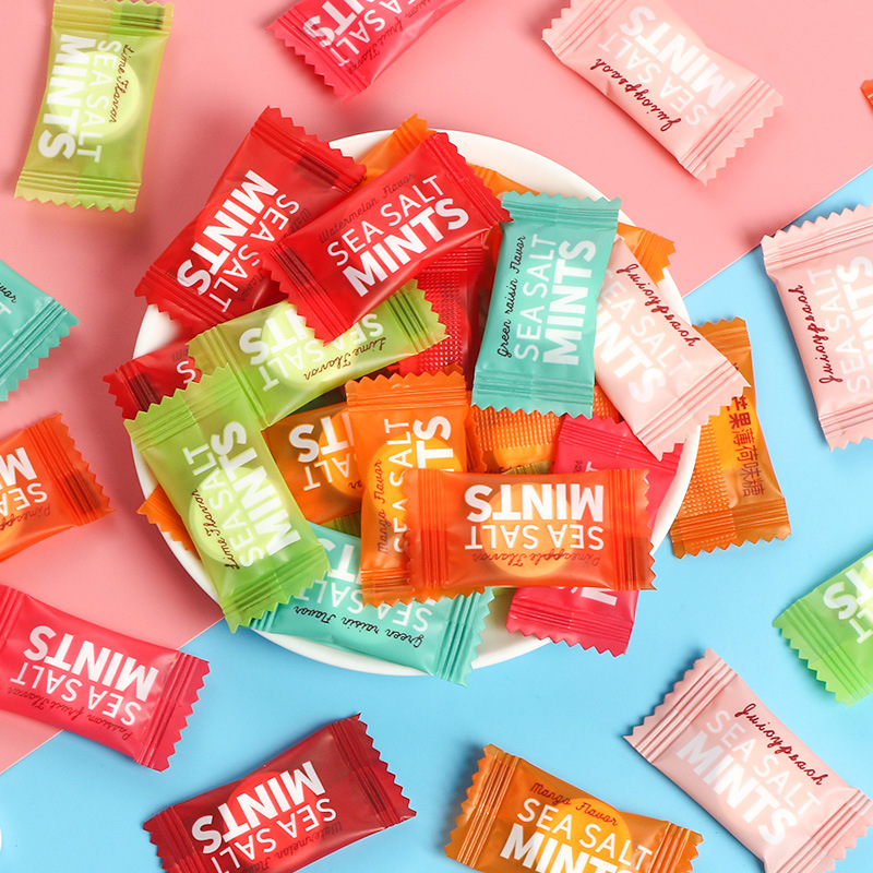 網紅海鹽薄荷糖百香果菠蘿薄荷糖果清新口氣招待小零食散裝批發