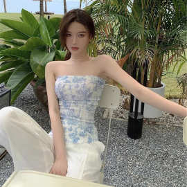FG0190纯欲风抹胸女款2022年夏季新款修身显瘦花色小背心潮潮款