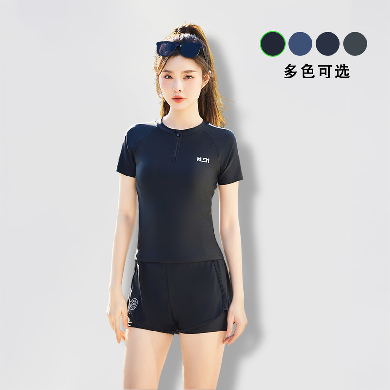 游泳衣女士分体高腰显瘦平角泳池健身短袖小清新套装速干温泉泳衣|undefined