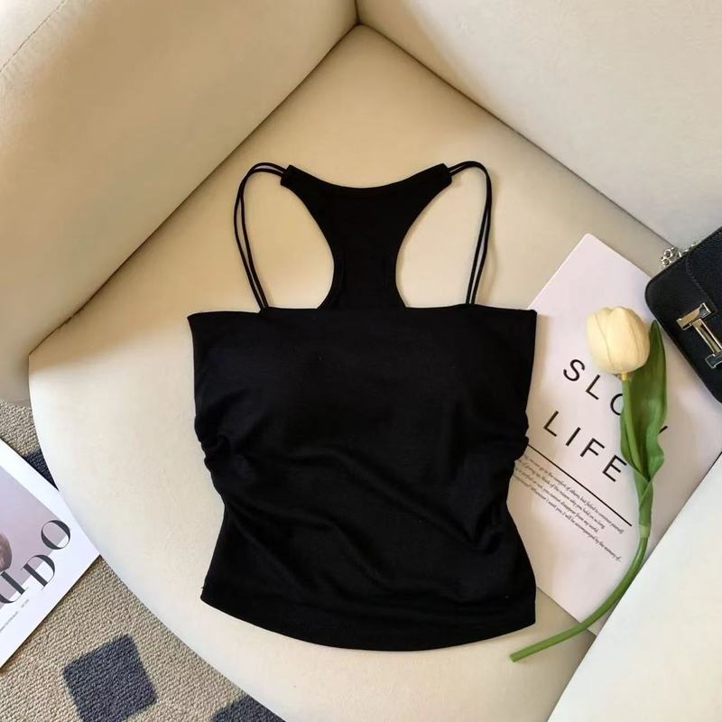 Pure Desire Hot Girl 胸パッド付きベスト サスペンダー レディース 夏 アウター ノースリーブ Tシャツ ショートブラ オールインワン ビューティーバックトップ|undefined