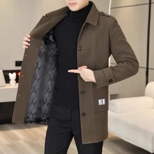 秋冬季加绒加厚毛呢外套男士中长款风衣感轻熟风休闲呢子大衣
