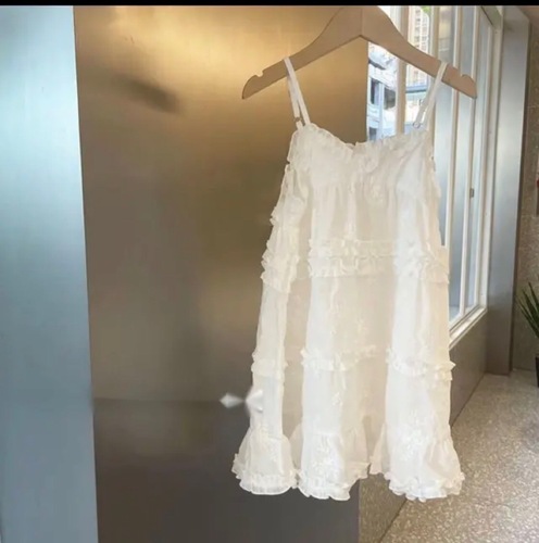 2024 Summer White Girls' Tank Top Dress Korean Style Baby Girl Skirt with Mushroom Edge Stylish Lightweight Children's Dress