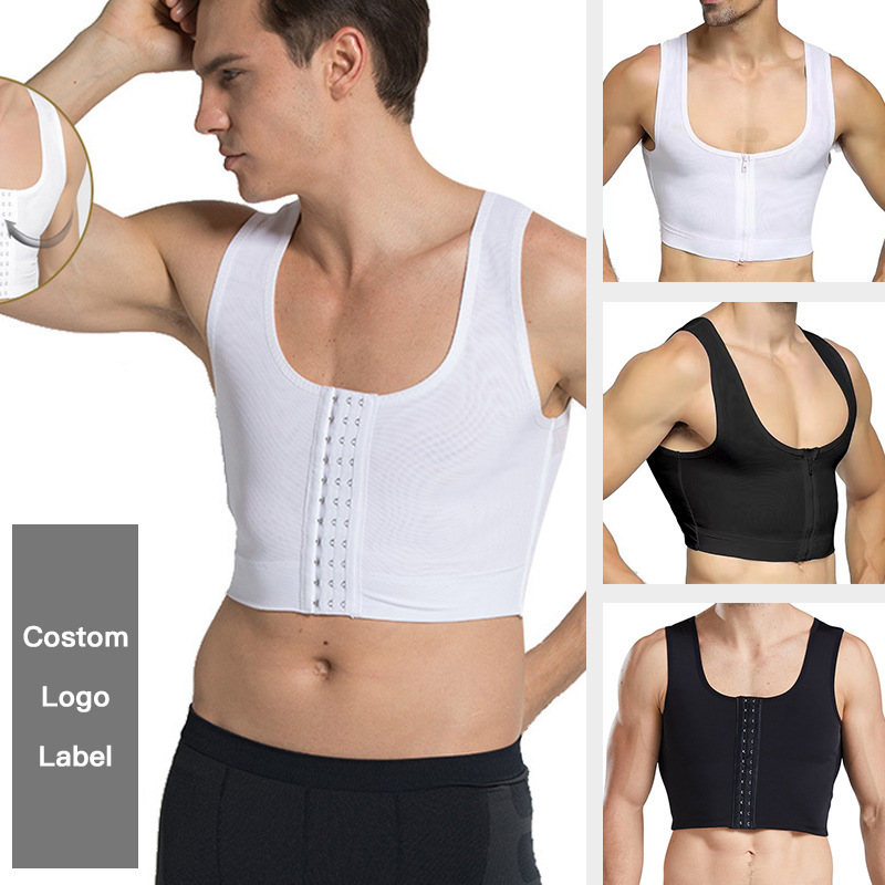 Men's chest shaping top breasted zipper shaping chest binding chest lifting back bandage mesh vest body shaping underwear