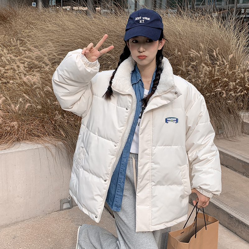 新款女式宽松慵懒风双面穿棉衣冬季日系羊羔绒棉服保暖外套潮|undefined