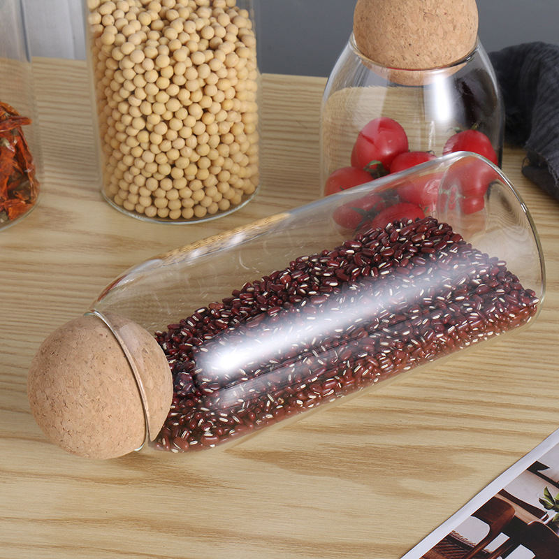 Jarra sellada de fábrica con tapa jarra de almacenamiento flor tarro de té redondo bola transparente botella de vidrio de borosilicato de corcho