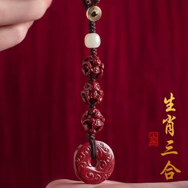 Cinnabar Zodiac Three-Horsepower Six-Horsepower Peace Keychain Pendant Zodiac Year Dragon Dog Sheep Rabbit Ox Pendant Pendant Low Content