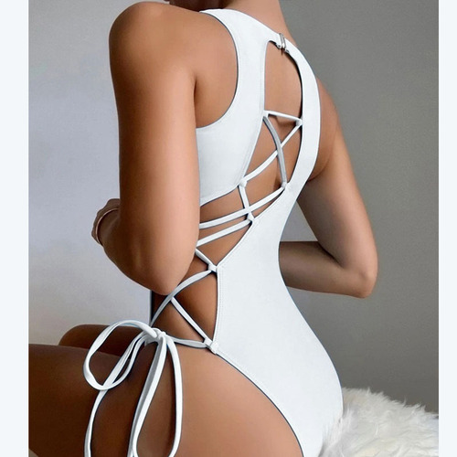 2024 New Sexy European and American Solid Color Strappy Swimsuit Women's Foreign Trade Triangular Belly Covering Beach Bikini Swimwear Wholesale