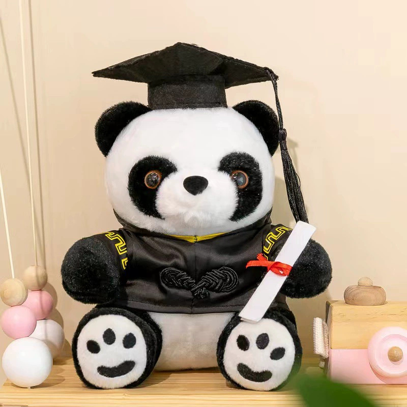 Graduación doctor panda peluche juguetes panda gigante muñecas de graduación logotipo impresa recuerdos muñecas de regalo