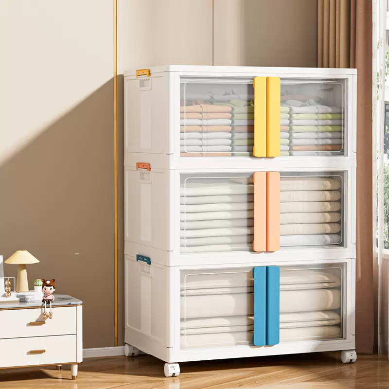 多功能家用可折叠收纳柜透明塑料防尘鞋柜玩具零食书本整理储物柜