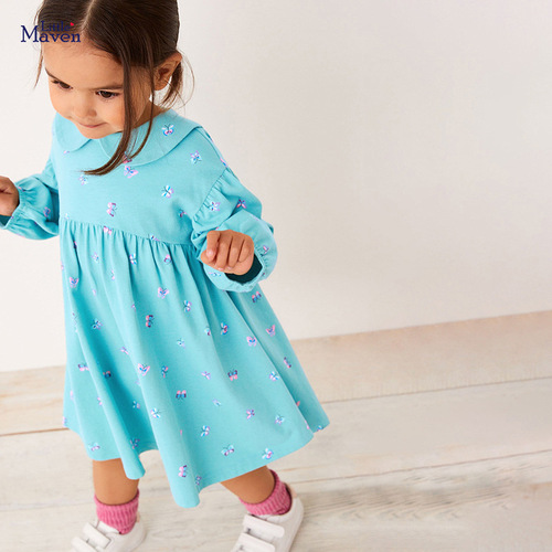 Little maven autumn European and American children's dress long-sleeved princess dress children's skirt home pure cotton children's skirt