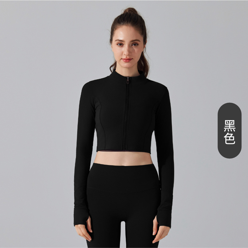 Chaqueta deportiva para correr al aire libre con cremallera delgada antibacteriana desnuda, chaqueta de manga larga para fitness delgado, ropa de yoga para niñas, otoño image 10