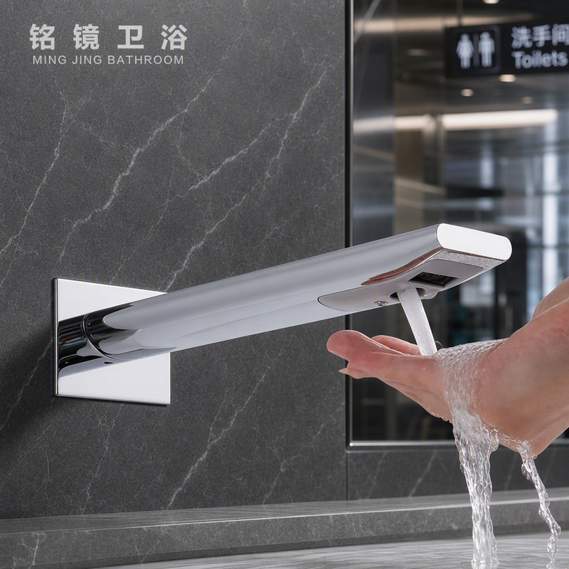 Brass Sensor Faucet Wall-Mounted Single Cold Basin Faucet Commercial Airport Touchless Hot and Cold Sensor Faucet