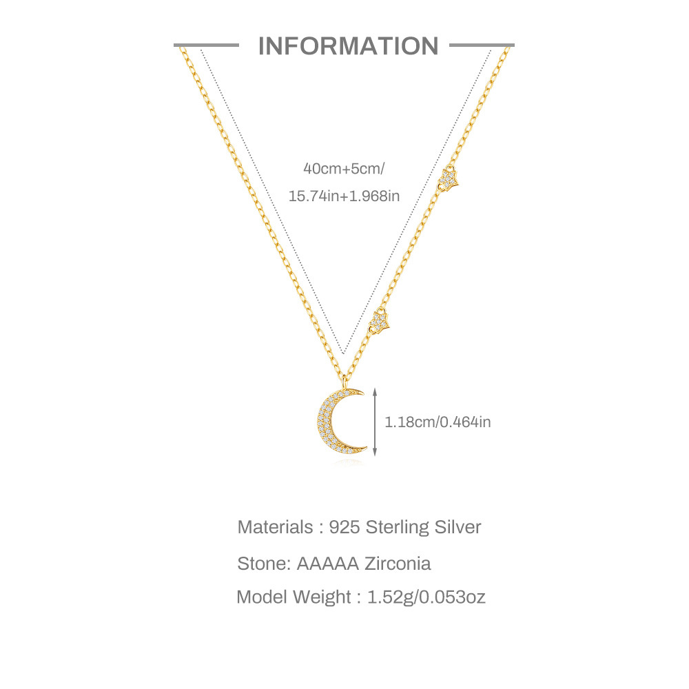 2g Weight 925 Sterling Silver Pendant Material 925 Sterling Silver Zircon Cable Chain Plating Star Moon Pendant Necklace
