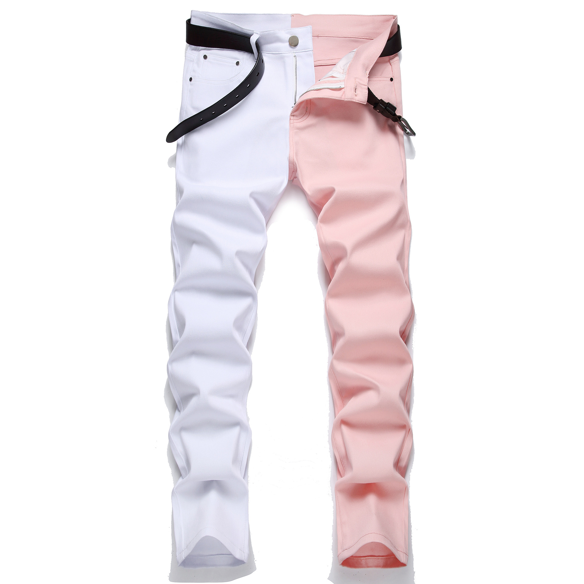 Pantalones vaqueros de los hombres micro elástico slim fit pies costura bicolor tendencia de la moda de los hombres multicolor en stock pantalones de exportación de comercio exterior