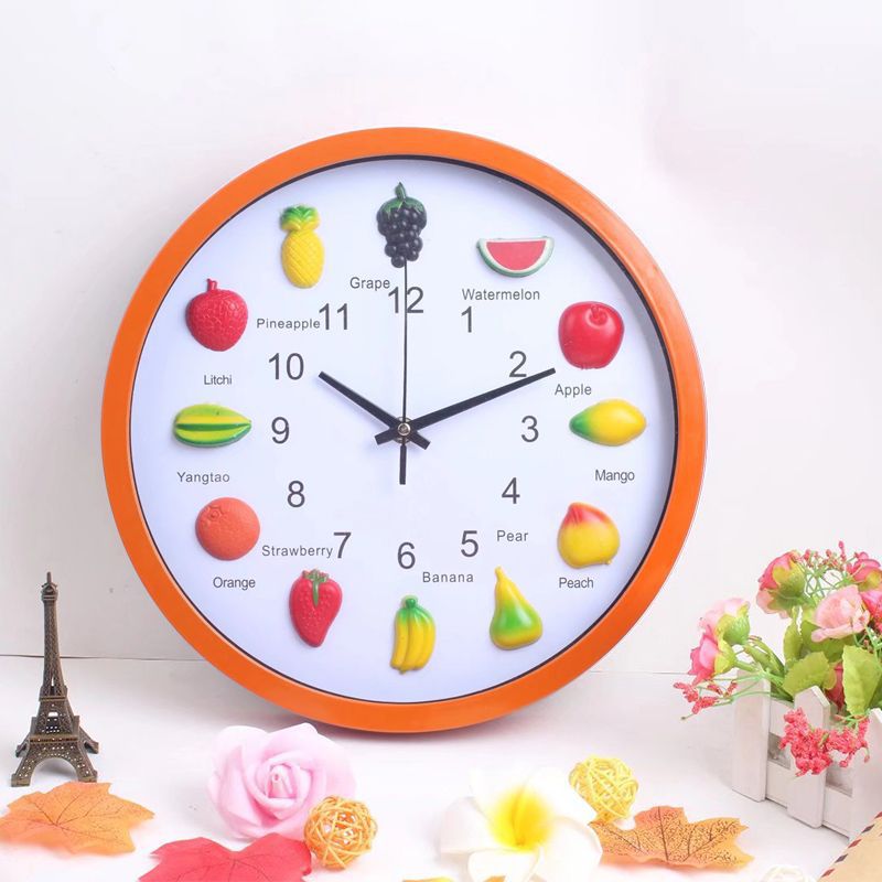 Reloj de pared estéreo fruta salón Reloj de pared dormitorio mudo creativo Reloj de pared hogar reloj de cuarzo al por mayor