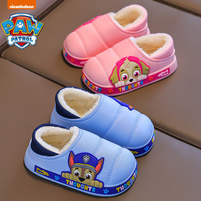 Zapatillas de algodón para niños del equipo Wang Wang, tacones de bolso para niños, zapatillas impermeables de interior para niños de invierno, zapatos de algodón para bebés para el hogar cálidos