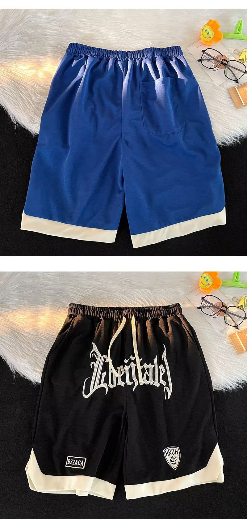 Herren-Shorts Bestickte Shorts für den Sommer für Herren, amerikanische verkürzte Hosen, trendige, lockere, übergroße Basketballhosen für Instagram-Sportarten_voghion.com