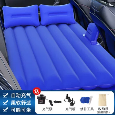 Vehicle-mounted inflatable bed Inflatable Bed Pvc Flocked - blue-straight-stripes-split-with-air-blocking-bed
