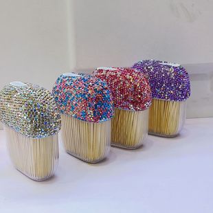 Diamond-Encrusted High-End Toothpick Box for Home Use Desktop Toothpick Holder Creative Cute Decoration Portable Household Toothpick Storage Jar