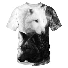 跨境电商 黑白猫狗马动物3D数码个性印花休闲时尚情侣圆领短袖T恤