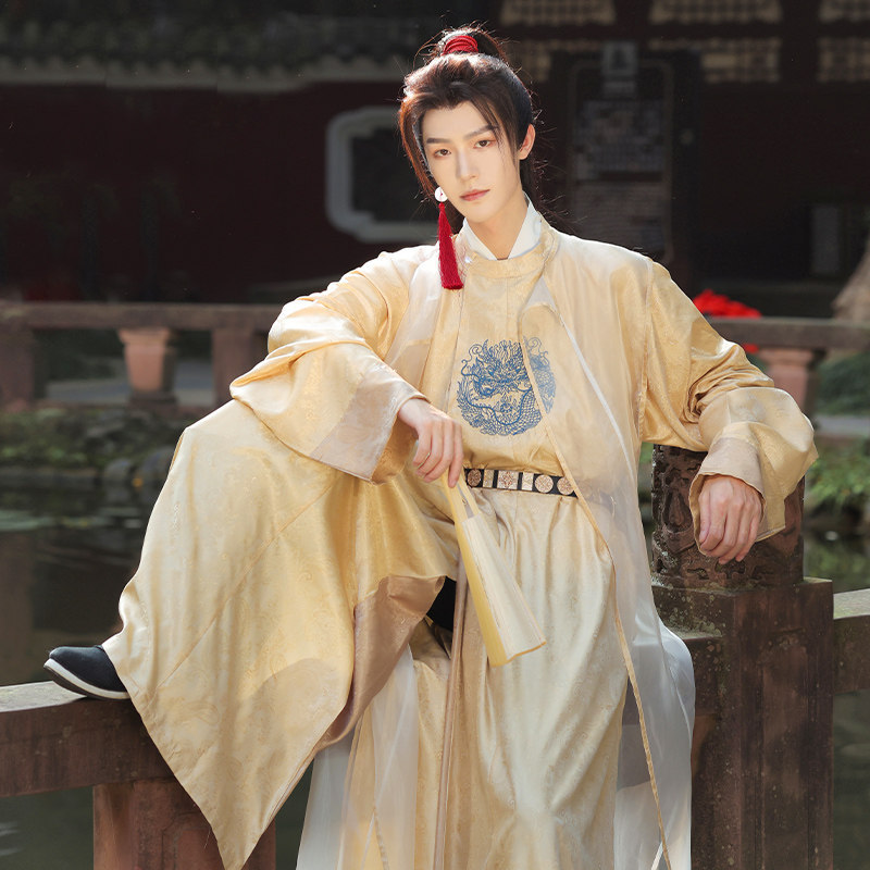 Tang-Style Round-Neck Robe for Men, Unisex Hanfu, Ancient Style, Ethereal Ming-Style, Artistic Traditional Taoist Robe, Everyday Spring and Summer Style