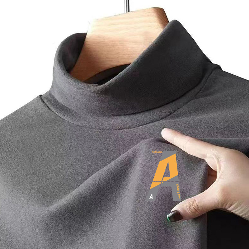 De gama alta media de terciopelo de cuello alto otoño ropa de invierno de los hombres de moda casual ropa interior térmica estilo occidental de moda camisa de fondo del todo fósforo