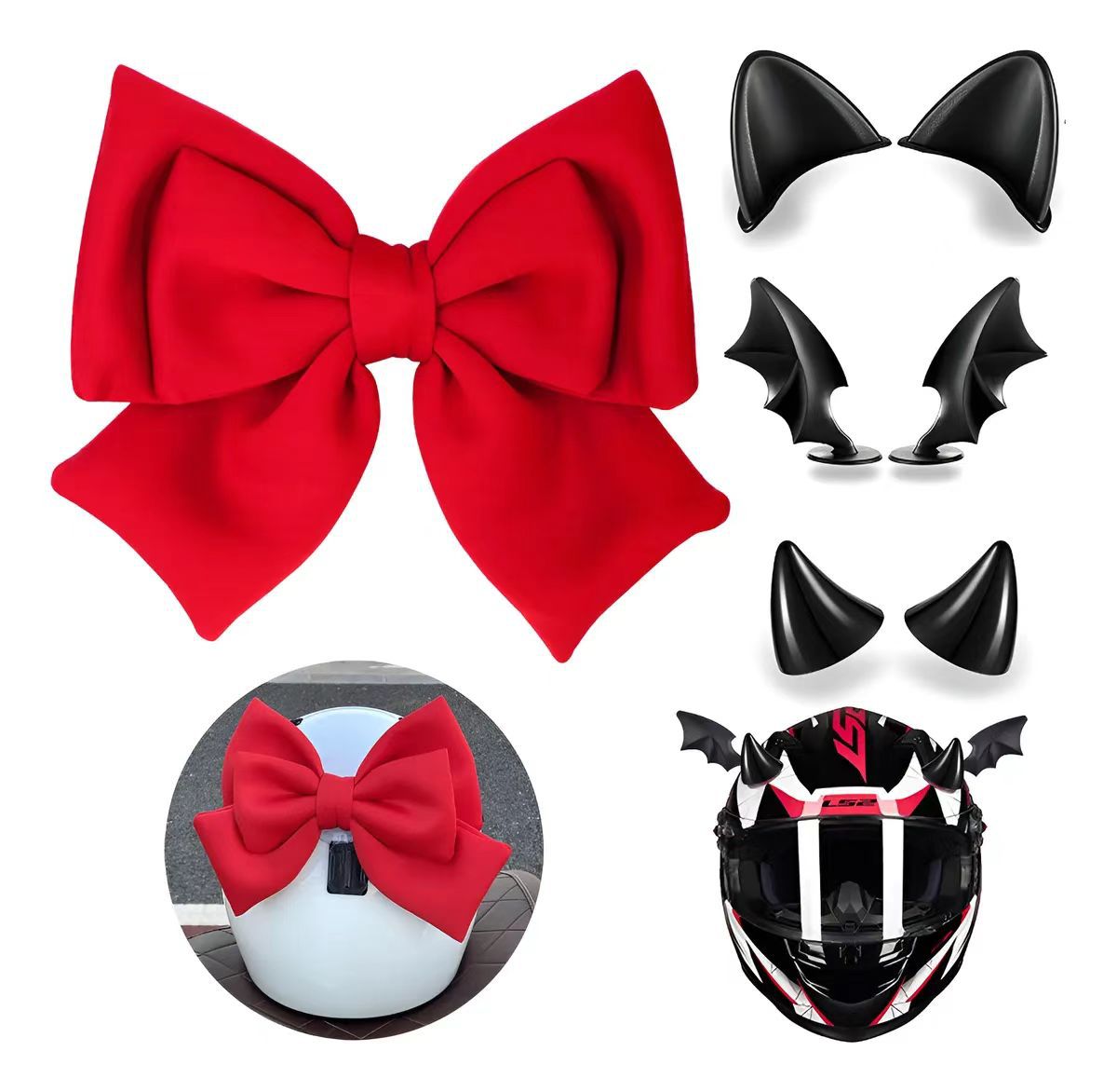 Bow Tie Electric Vehicle Motorcycle Decorative Helmet Accessories Rear Accessories Horn Cat Ears Devil Wings Set