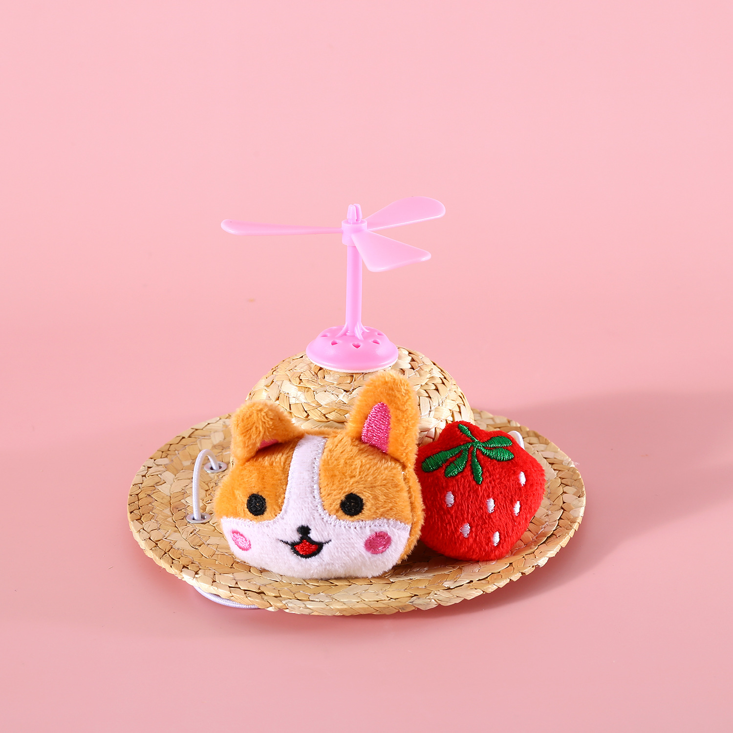 Shiba Inu perro excursión dibujos animados lindo fruta sombrero de paja aviones gato mascota sombrilla bambú libélula Red Sombrero Corgi