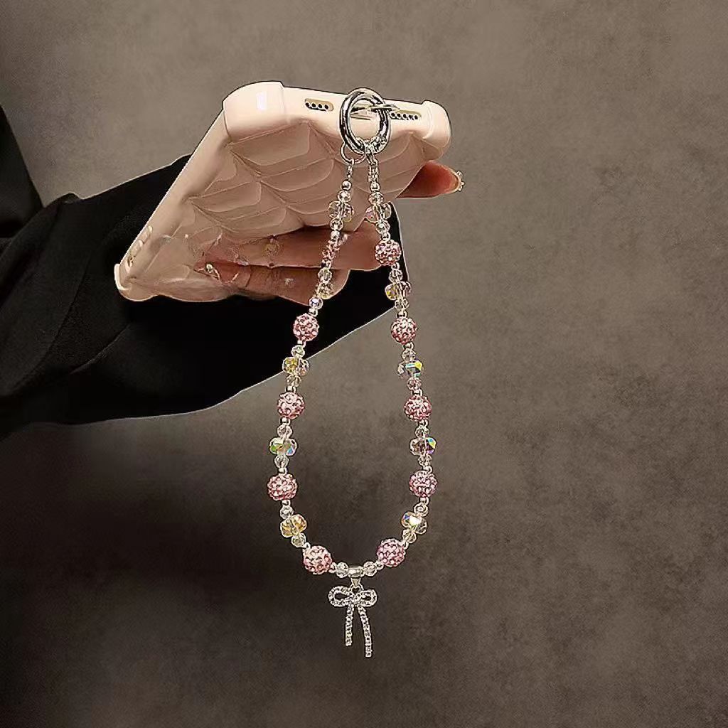 Colgante de moda, lazo de diamantes, cadena de teléfono móvil de diamantes de imitación, cordón de muñeca, bolso de colgante anti-pérdida hecho a mano, alto valor