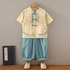 Modern Chinese-style boys' Hanfu summer ancient style cool 2024 children's new Tang suit set summer improved thin boy