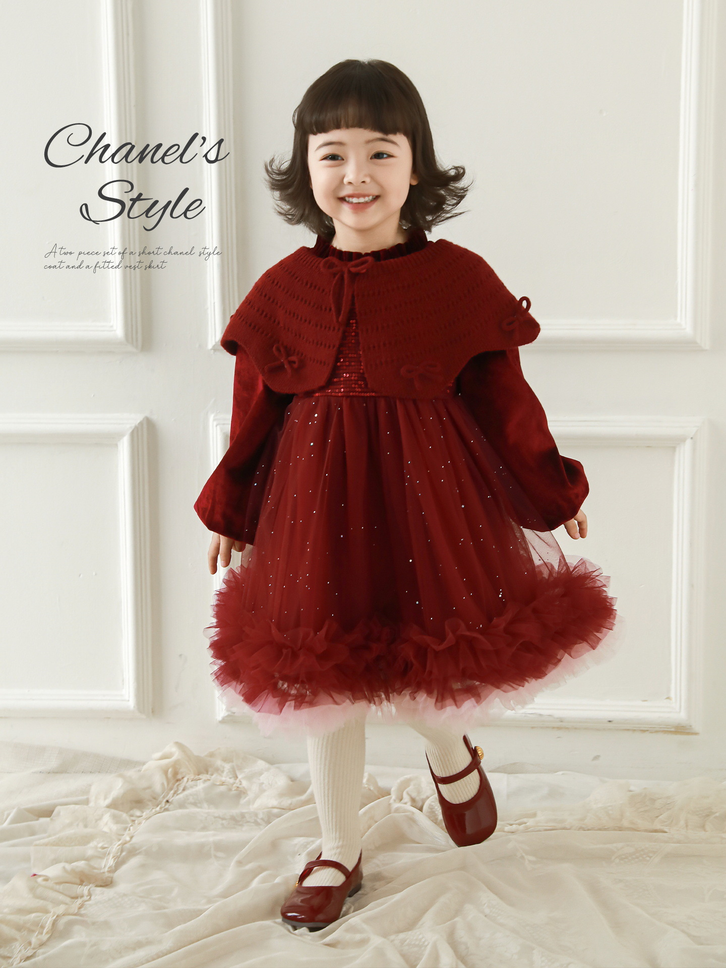 Wulibuyi chica 2026 nuevo invierno de lana calentamiento tela de abrigo desmontable chale vestido de princesa de moda chica