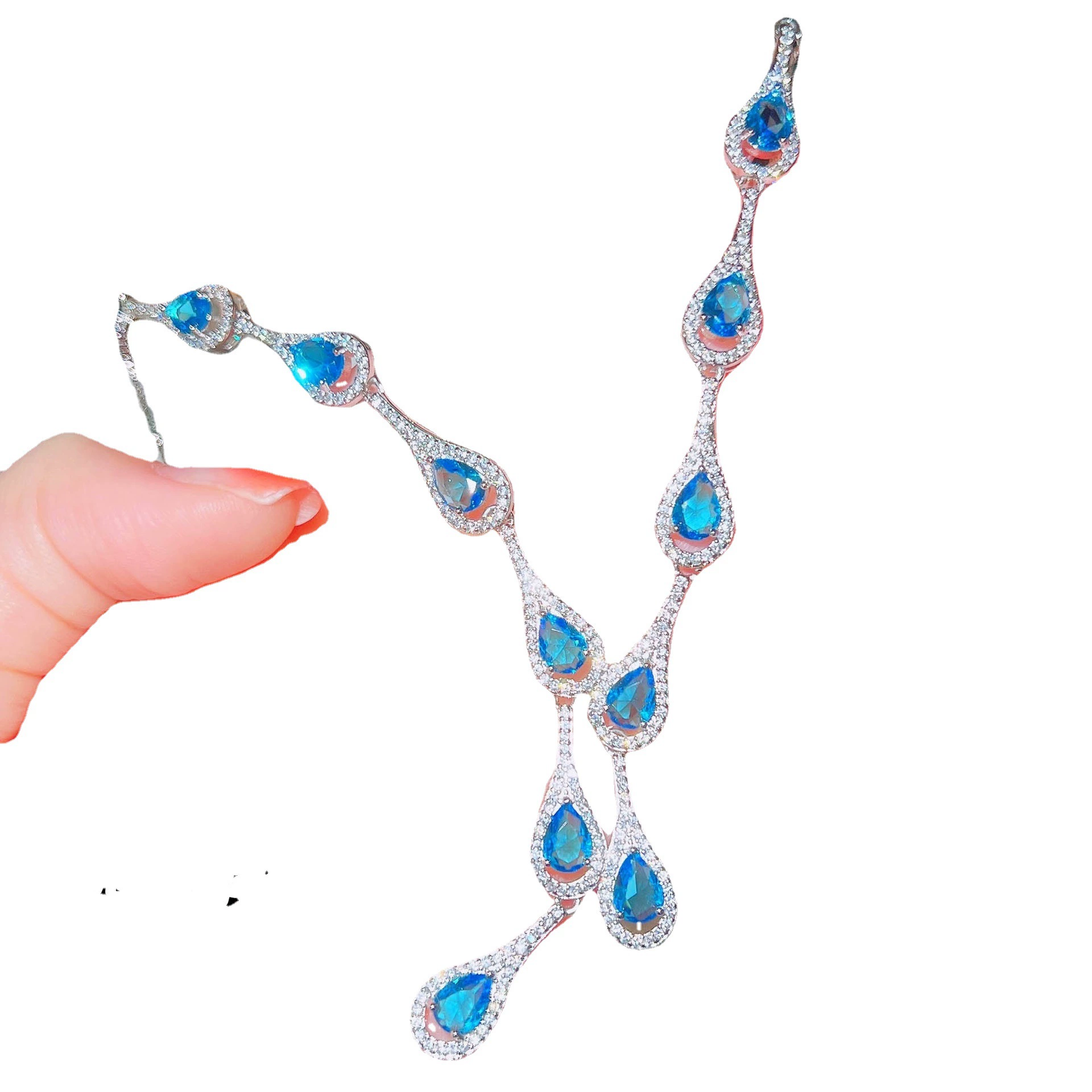 Elite organic pendant, sapphire chain, micro incrustation, diamond encrusted