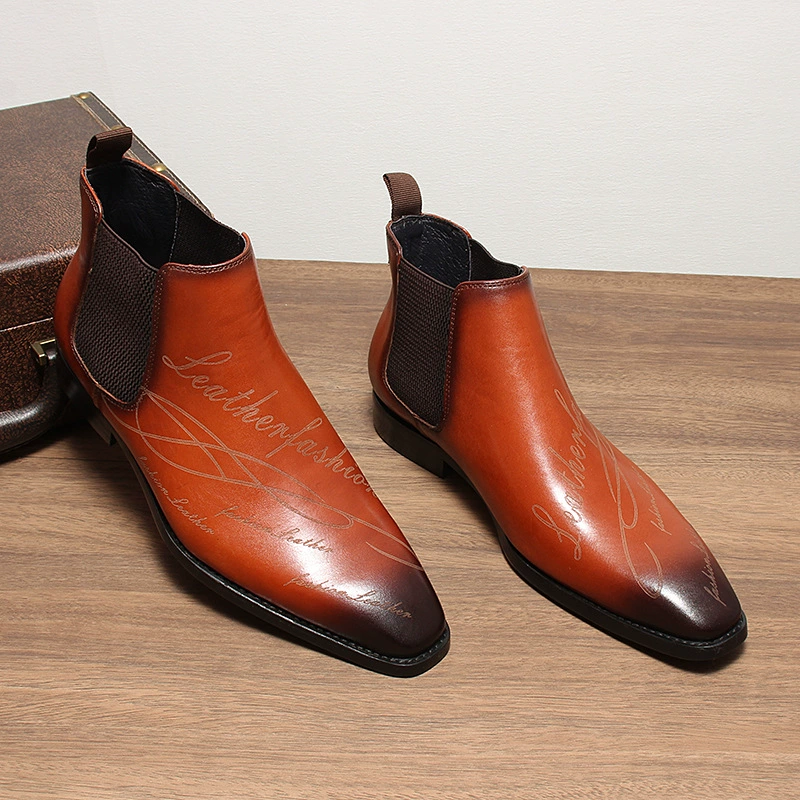 Новая европейская версия мужских кожаных сапог Челси