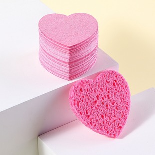 Cross-Border Natural Compressed Heart-Shaped Face Wash Sponge, Biodegradable Wood Pulp Cotton Face Wash Sponge, Makeup Remover, Cleansing Face Wash Sponge, Cleansing