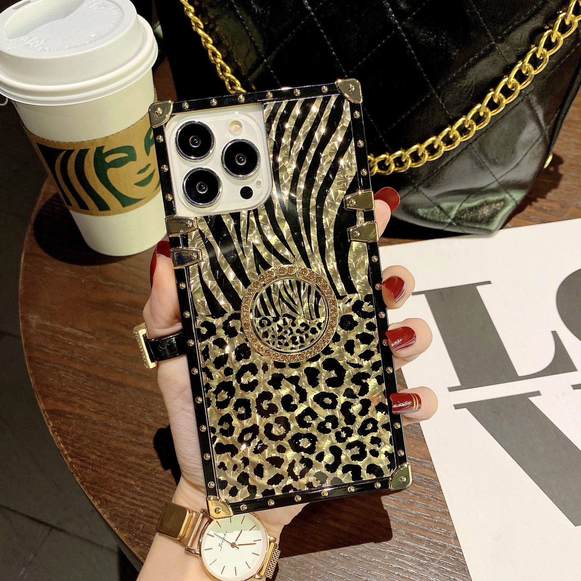 Leopard Feathers Suitable For 13 Square Mobile Phone Shell Phantom 12promax Bracket Soft Shell 11 display picture 10