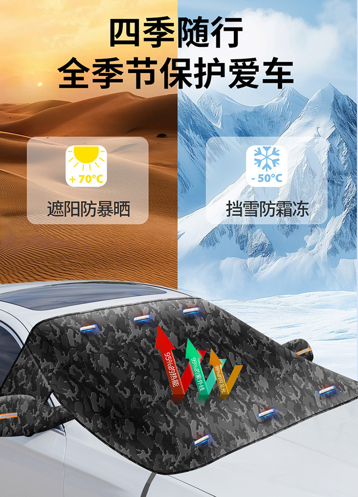 Cross-border best-selling car snow cover made of Oxford fabric, magnetic snow cover, anti-snow and anti-freeze half-cover car cover for car front windshield