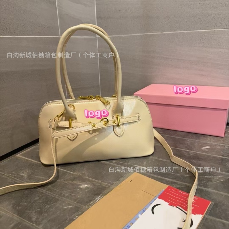 25 新しいレトロ miu シェルバッグポータブルボウリングバッグ大容量通勤ショルダークロスボディ半円形レディースバッグ|undefined