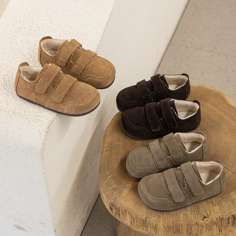 Детские туфли Birkenstock в корейском стиле, новая модель на осень и зиму, хлопковые туфли Birkenstock для девочек, флисовые лоферы с двойным хлопковым утеплителем для мальчиков PG2