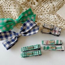 韩国东大门~进口面料手工发夹复古格子控金标蝴蝶结刘海夹新款女