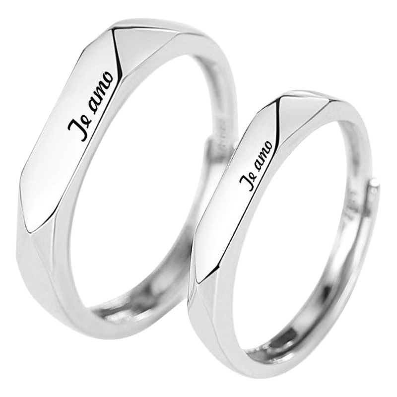 S925 anillo de pareja de plata para hombres y mujeres de plata de ley texto italiano te amo diamante cara boca abierta simple anillo de plata simple propuesta
