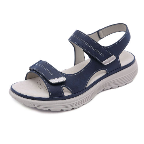 Summer 2024 New Genuine Leather Sandals Women's Sports Style Wedge Lightweight Velcro Large Size Slippers Women One Piece Dropshipping