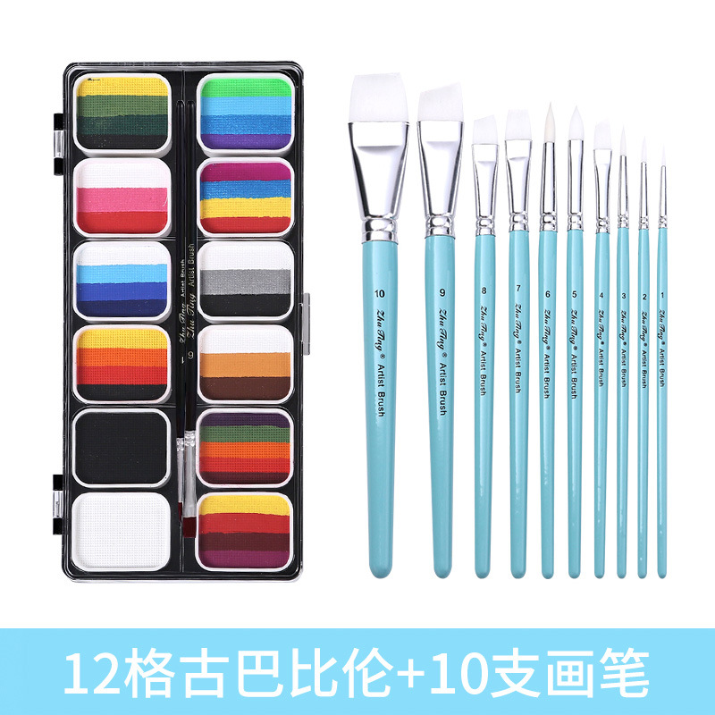 Cross-border body painting lavable 12 colores paleta profesional cara de color festival de ópera cara de juego de pelota de color cara infantil