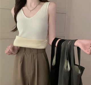 秋冬新款保暖背心内搭打底无袖设计感吊带修身无痕加绒上衣美背女